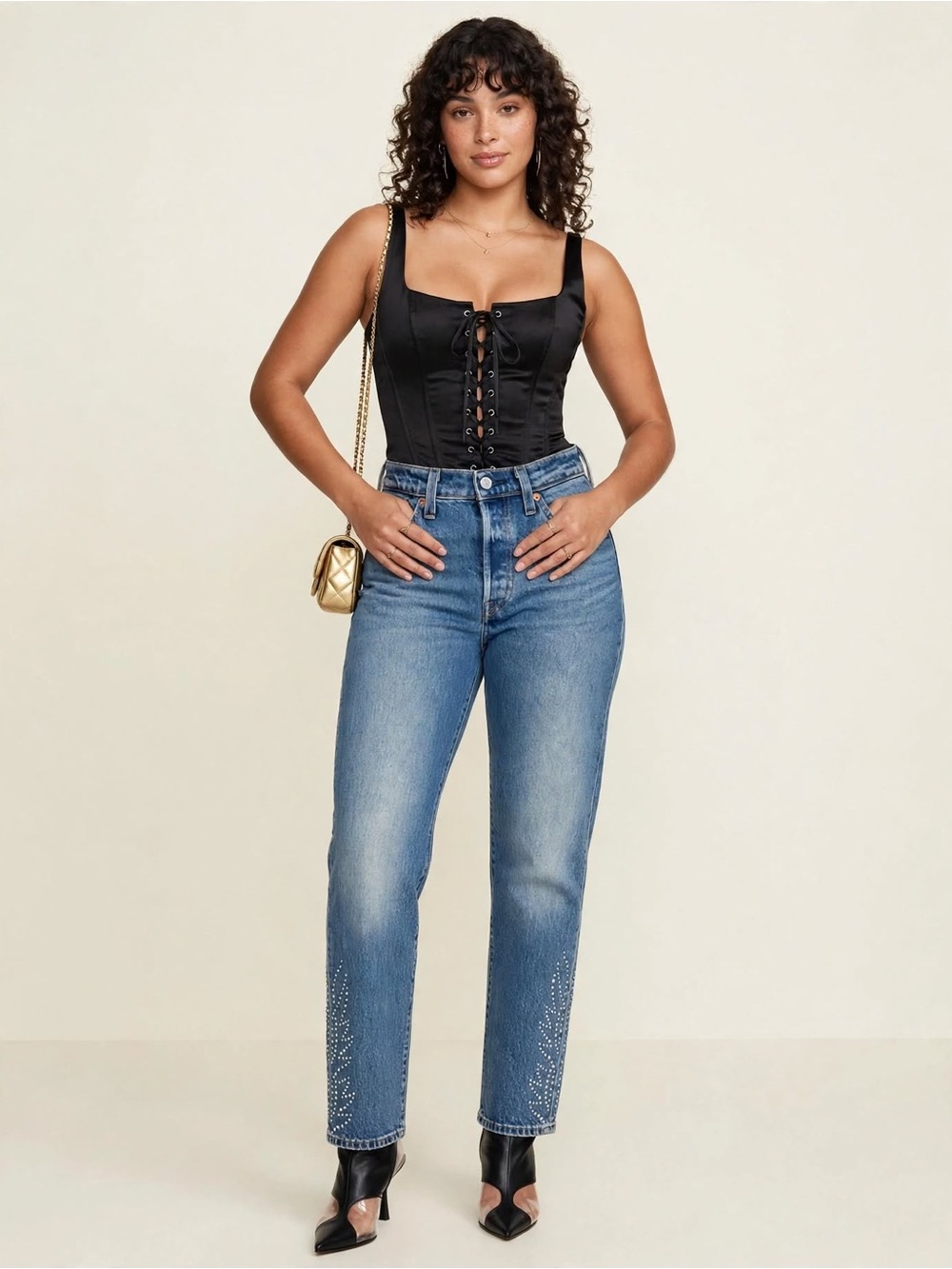 Levi's Women's 501® Straight Leg Jeans in Blue Denim with Tan Patch